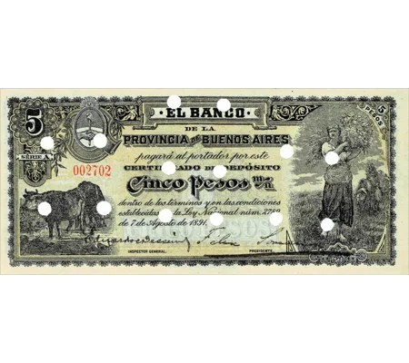 Provincia-de-la-buenos-aires - 1891 - 5 Pesos