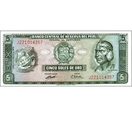 5 Soles de Oro - 1972 - P99b - B434e - Unc