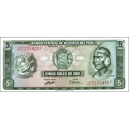 5 Soles de Oro - 1972 - P99b - B434e - Unc