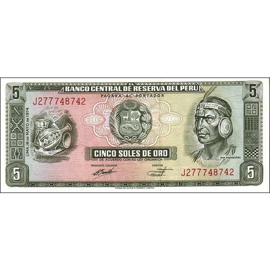 5 Soles de Oro - 1974 - P99c - B434g - Unc
