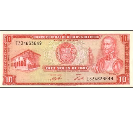 10 Soles de Oro - 1973 - P100c - B435f - Unc
