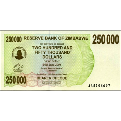 Zimbabwe - 250.000 Dollars - 2008 - P50 - B141