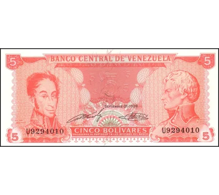 5 Bolivares - 1989 - P70a - B322a - 7 digits