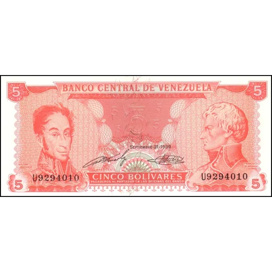 5 Bolivares - 1989 - P70a - B322a - 7 digits