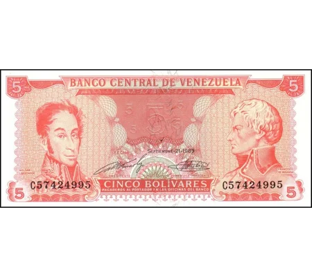 5 Bolivares - 1989 - P70b - B322a - 8 digits