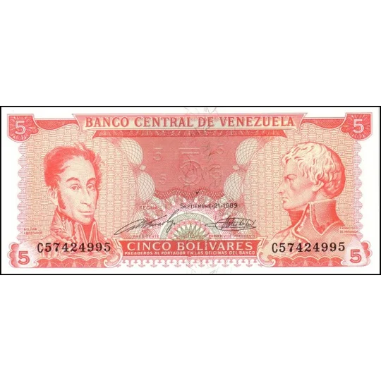 5 Bolivares - 1989 - P70b - B322a - 8 digits