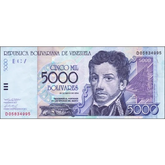 5000 Bolivares - 2004 - P84c - B352 - Unc