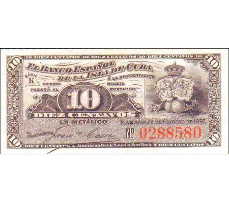 10 Centavos - 1897 - P52 - B302a - XF