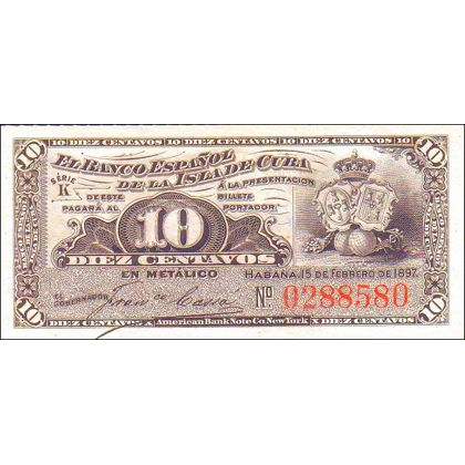 Cuba (Espanol) - 10 Centavos - 1897 - P52 - B302a