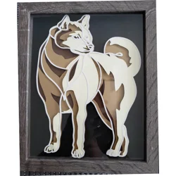 Abstract Red & Cream Shiba Inu 3-D Shadow box 8x10