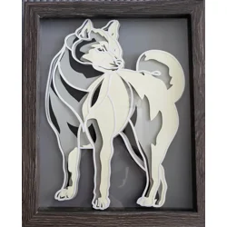 Abstract Black & Tan Shiba Inu 3-D Shadow Box 8.10