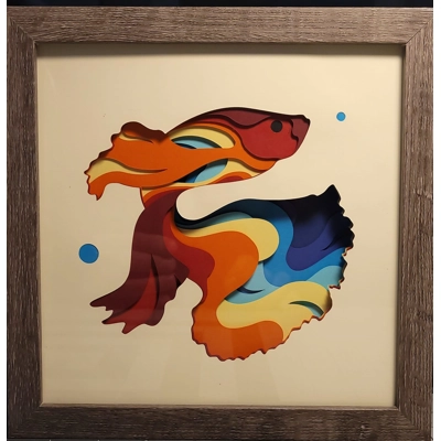 Rainbow Beta Fish 8 x 8 3-D Shadow Box