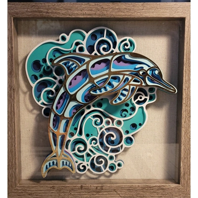 Dolphin Waves 9 x 9 3-D Shadow Box