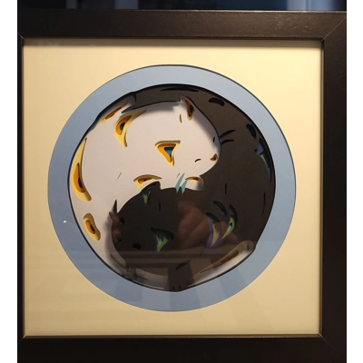 Yin Yang Cats 8x8 3-D Shadow Box