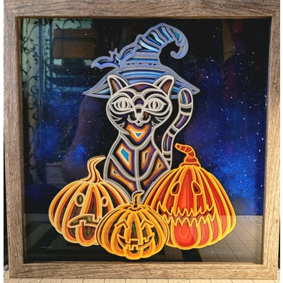 Witch Cat 12x12 3-D Shadow Box Witch Cat 12x12 3-D Shadow Box