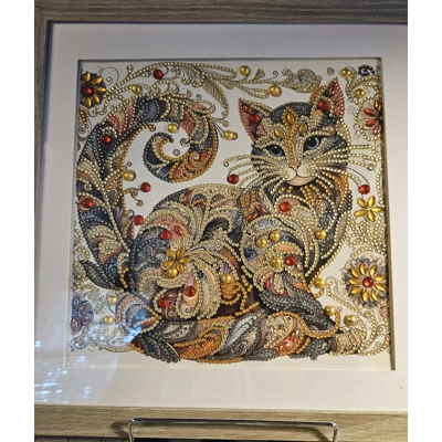 Antique Cat 12x12 Framed Rhinestone Art Antique Cat 12x12 Framed Rhinestone Art