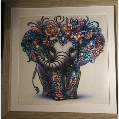 Baby Elephant Flowers 12x12 Framed Rhinestone Art