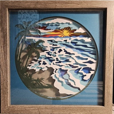 Beach Scene 9x9 3D Shadow Box Art Beach Scene 9x9 3D Shadow Box Art