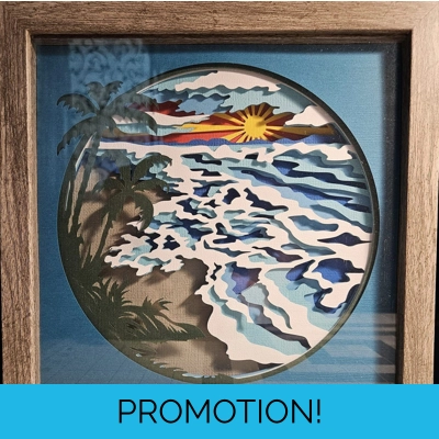 Beach Scene 9x9 3D Shadow Box Art Beach Scene 9x9 3D Shadow Box Art