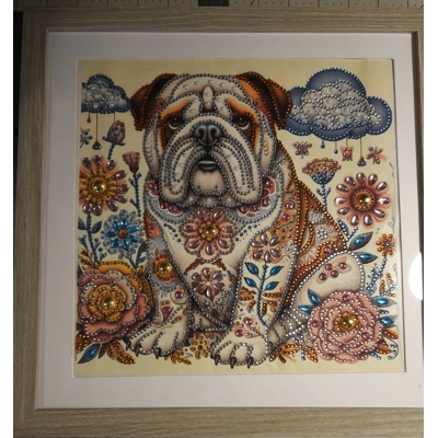English Bulldog 12x12 Framed Rhinestone Art