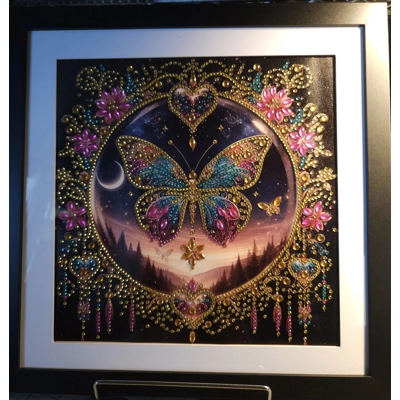 Butterfly Hearts 12x12 Framed Rhinestone Art