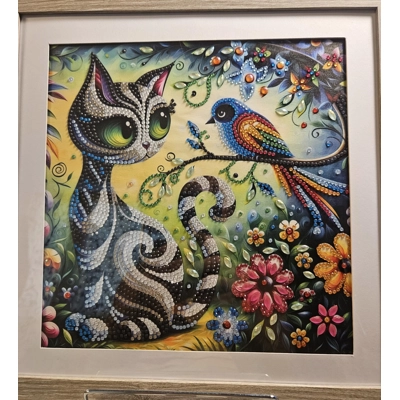 Anime Cat 12x12 Framed Rhinestone Art