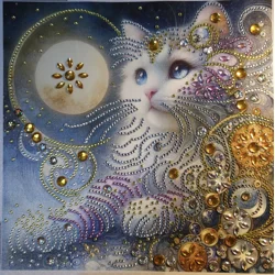 Cat In the Moonlight 12x12 Framed Rhinestone Art