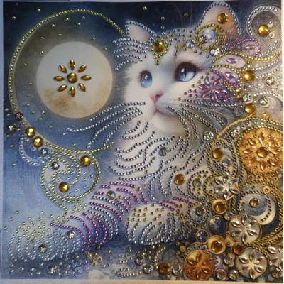 Cat In the Moonlight 12x12 Framed Rhinestone Art