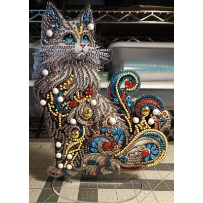 Cat Mosaic Table Top Rhinestone Art