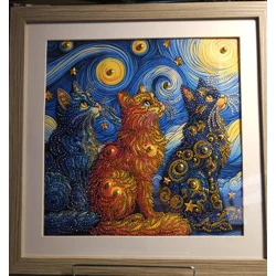 Cats Van Gogh 12x12 Framed Rhinestone Art