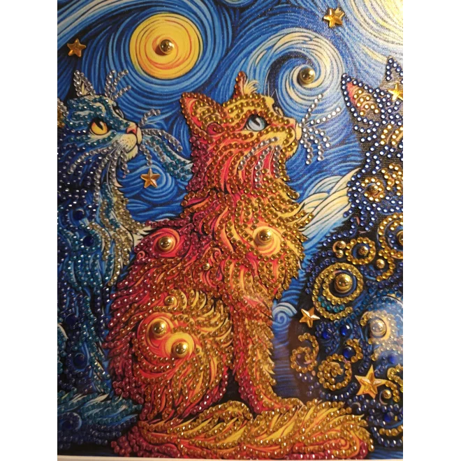 Additional Image for Cats Van Gogh 12x12 Framed Rhinestone Art