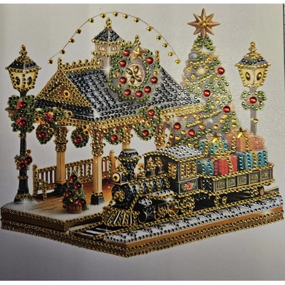 Christmas Train 12x12 Framed Rhinestone Art