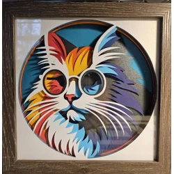 Cool Cat Paint Splash 8x8 3D Art