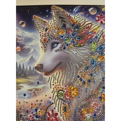 Cosmic Wolf 12x12 Framed Rhinestone Art