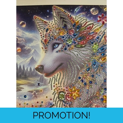 Cosmic Wolf 12x12 Framed Rhinestone Art Cosmic Wolf 12x12 Framed Rhinestone Art
