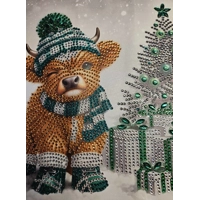 Holiday Highland Wooly Cow 12x12 Framed Rhinestone Art