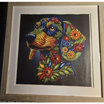 Dachshund Mosaic 12x12 Framed Rhinestone Art