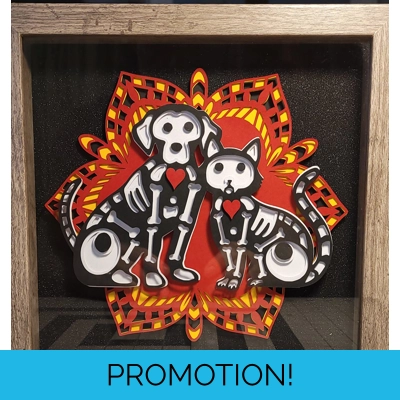 Day of Dead Cat & Dog 9x9 3-D Shadow Box Art Day of Dead Cat & Dog 9x9 3-D Shadow Box Art