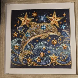 Dolphin Gold 12x12 Framed Rhinestone Art