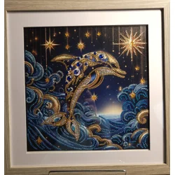 Dolphin Midnight 12x12 Framed Rhinestone Art