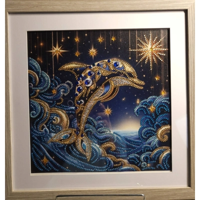 Dolphin Midnight 12x12 Framed Rhinestone Art