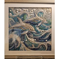 Dolphin Duo 12x12 Framed Rhinestone Art