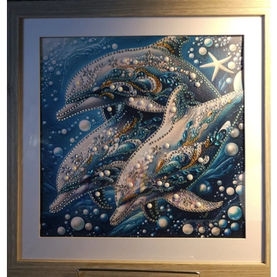 Dolphin Trio 12x12 Framed Rhinestone Art
