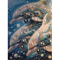 Dolphin Trio 12x12 Framed Rhinestone Art