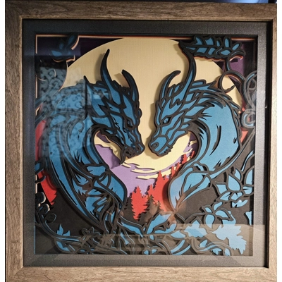Dragon Love in Teal 12x12 3D Shadow Box Art Dragon Love in Teal 12x12 3D Shadow Box Art
