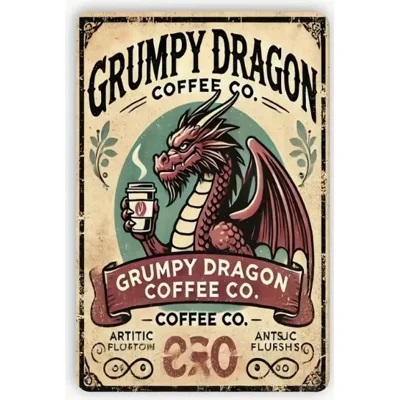 Grumpy Dragon 8x 12 Metal Sign