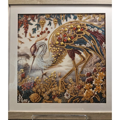 Antique Style Egret 12x12 Framed Rhinestone Art