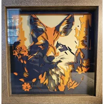 Fox in Abstract 9x9 3D Shadow Box Art