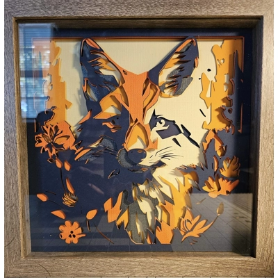 Fox in Abstract 9x9 3D Shadow Box Art Fox in Abstract 9x9 3D Shadow Box Art