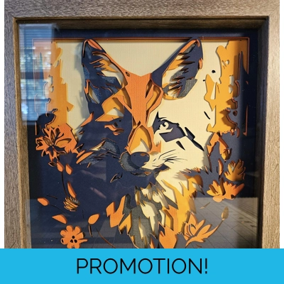 Fox in Abstract 9x9 3D Shadow Box Art